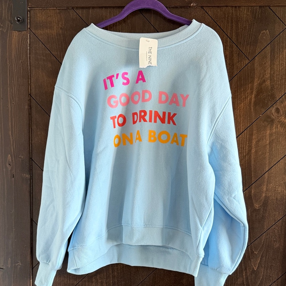 Panache Light Blue Sweatshirt with Multicolor Slogan